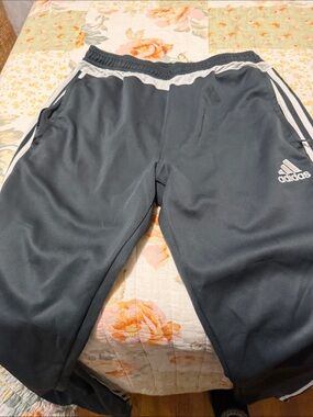 adidas Kids Charcoal Gray Joggers with White Stripes